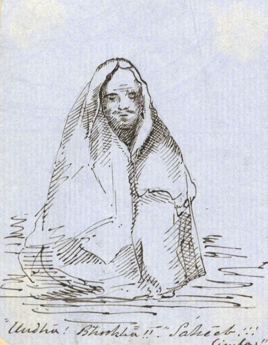 544x700 mid century pen and ink drawing - Beggar Drawing