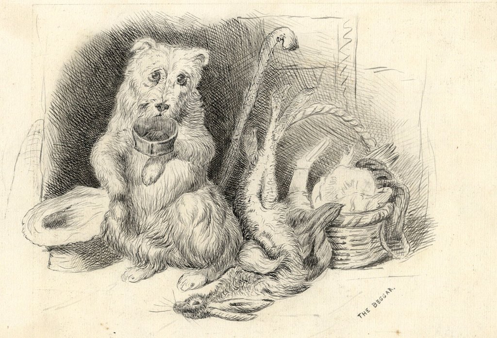 1024x696 the beggar dog after sir edwin landseer late century pen - Beggar Drawing