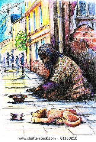 318x470 homeless man pencil drawing sitting down beggar with dog - Beggar Drawing