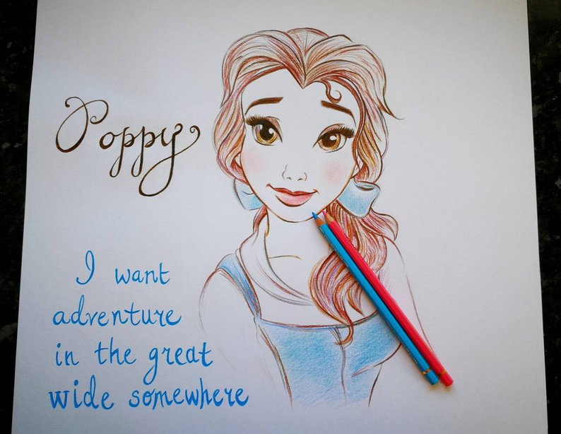 794x614 custom made belle portrait drawing beauty and the beast art etsy - Belle Drawing