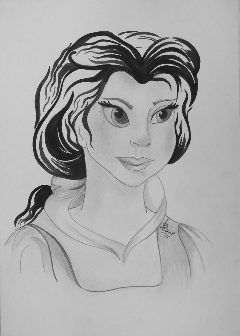 794x1110 princess belle princess drawing and ink original scetch etsy - Belle Princess Drawing