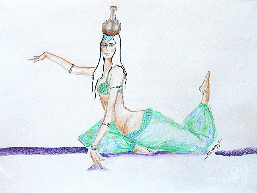 900x677 Floor Work - Belly Dancer Drawing