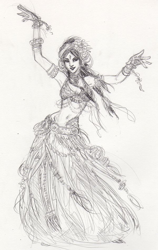 600x948 Drawings, Paintings, Sketches In Dancing - Belly Dancer Drawing