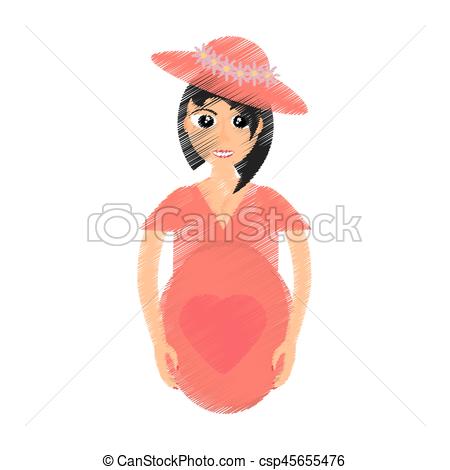 450x470 drawing woman with hat pregnant belly vector illustration - Belly Drawing