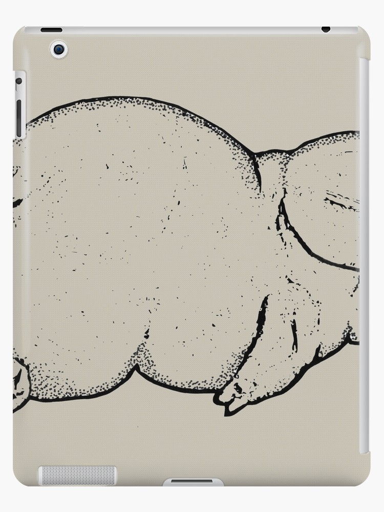 750x1000 happy pig lying on belly, outline drawing ipad cases skins - Belly Drawing