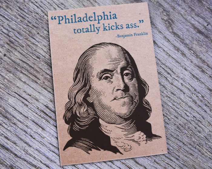 700x556 Ben Franklin Philadelphia Postcard Black Heart Letterpress - Ben Franklin Drawing