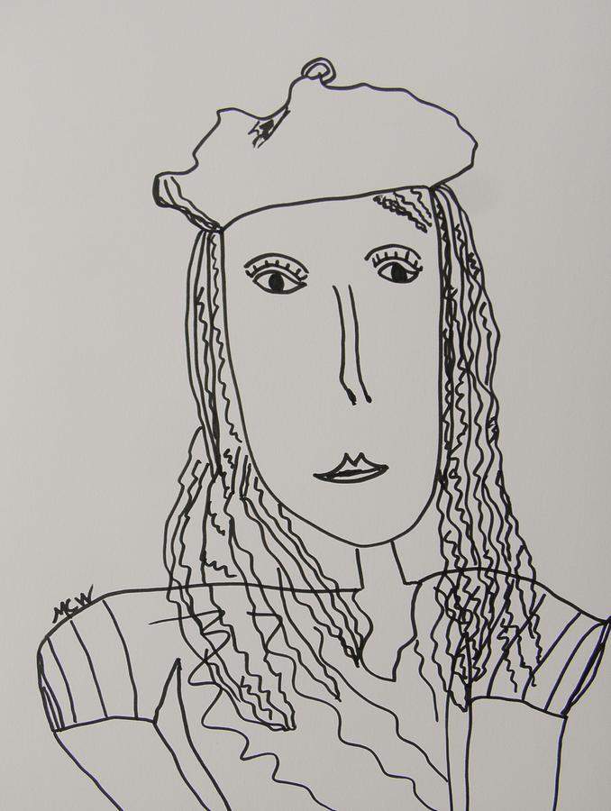 678x900 girl in a wool beret drawing - Beret Drawing