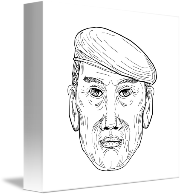 606x650 soldier wearing beret front drawing - Beret Drawing