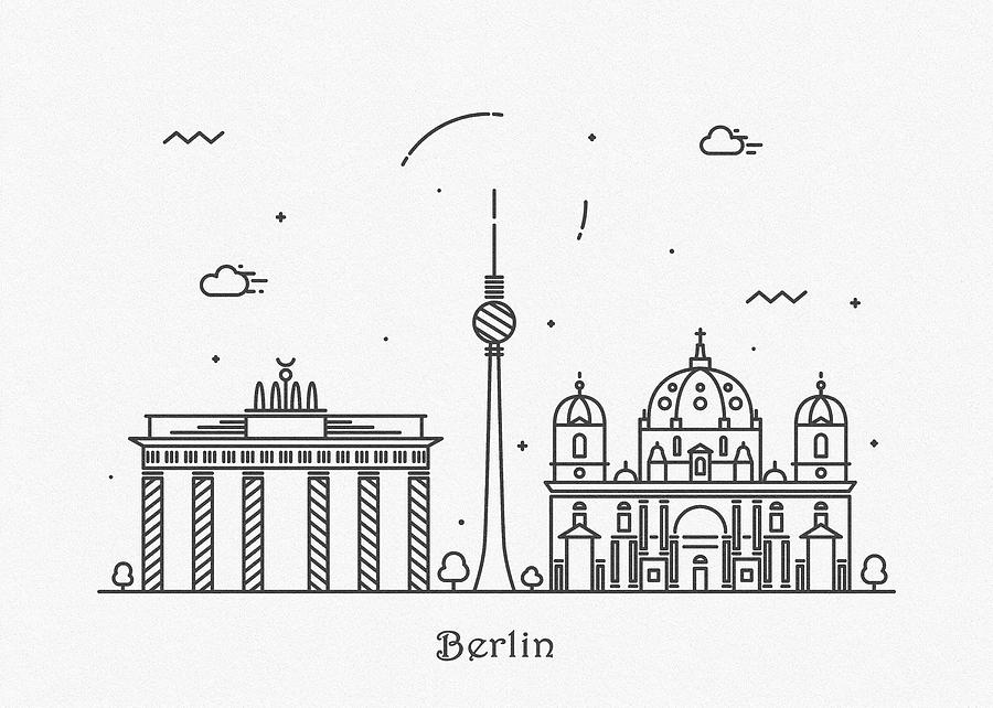 900x642 Berlin Cityscape Travel Poster Drawing - Berlin Drawing