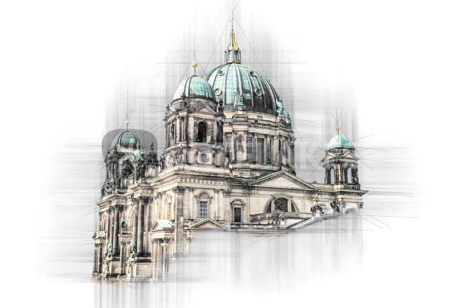 950x634 Berlin Cathedral Like Technical Drawing Artwork In Monochrome - Berlin Drawing