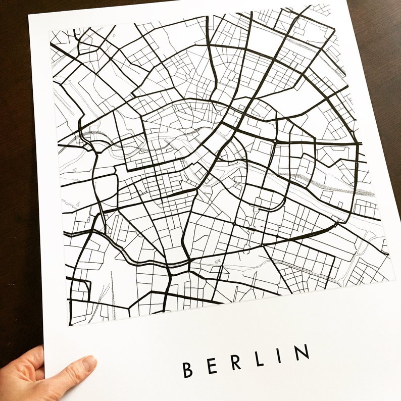 794x794 Berlin Map Street Map Germany City Map Drawing Black And White Etsy - Berlin Drawing