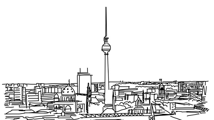 852x480 Berlin City Outline Animation Hand Stock Footage Video - Berlin Drawing