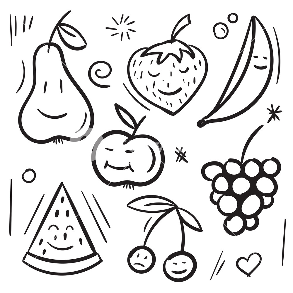 1000x1000 fruits and berries pear, apple, banana, cherry, strawberry - Berries Drawing