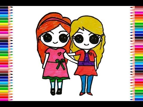 480x360 How To Draw Cute Girl Best Friends For Kidsdrawing Coloring - Best Drawing For Kids