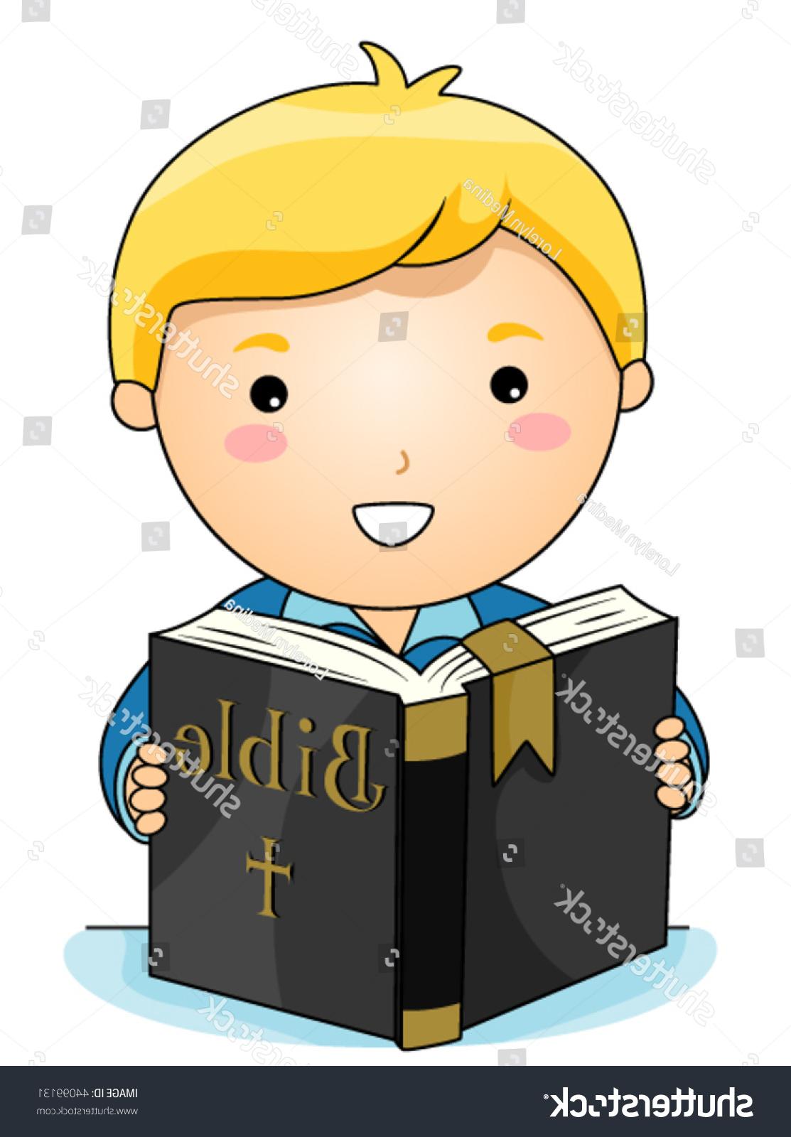 1113x1600 Hd Stock Vector Kid Reading Bible Drawing - Bible Drawing