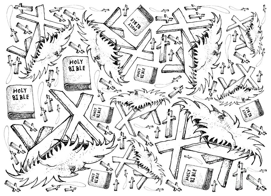 900x652 Hand Drawn Of Manger With Bible And Wooden Cross Background - Bible Drawing