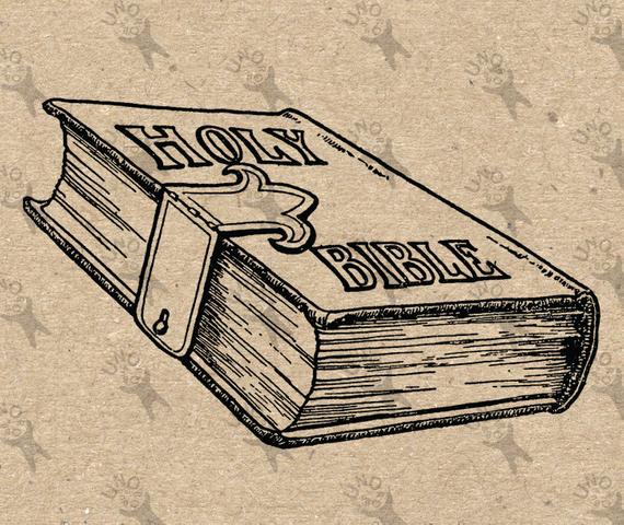 570x480 Vintage Image The Holy Bible Book Retro Drawing Picture Etsy - Bible Drawing