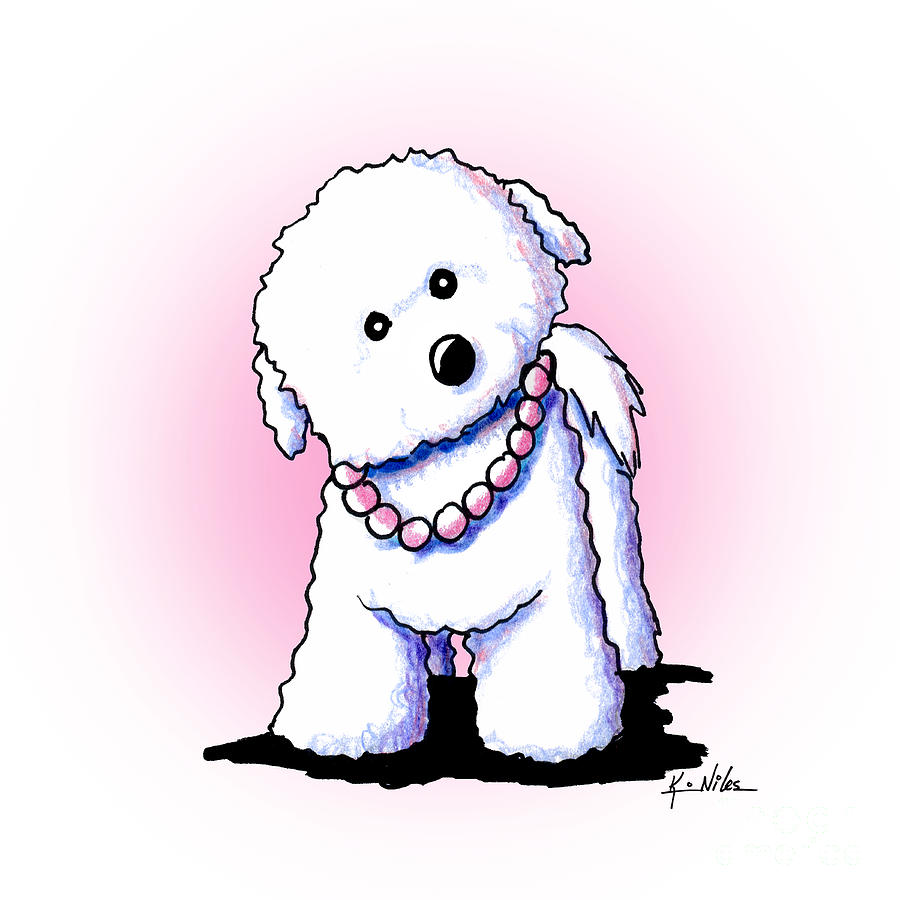 900x900 Pretty In Pearls Bichon Frise Drawing - Bichon Frise Drawing
