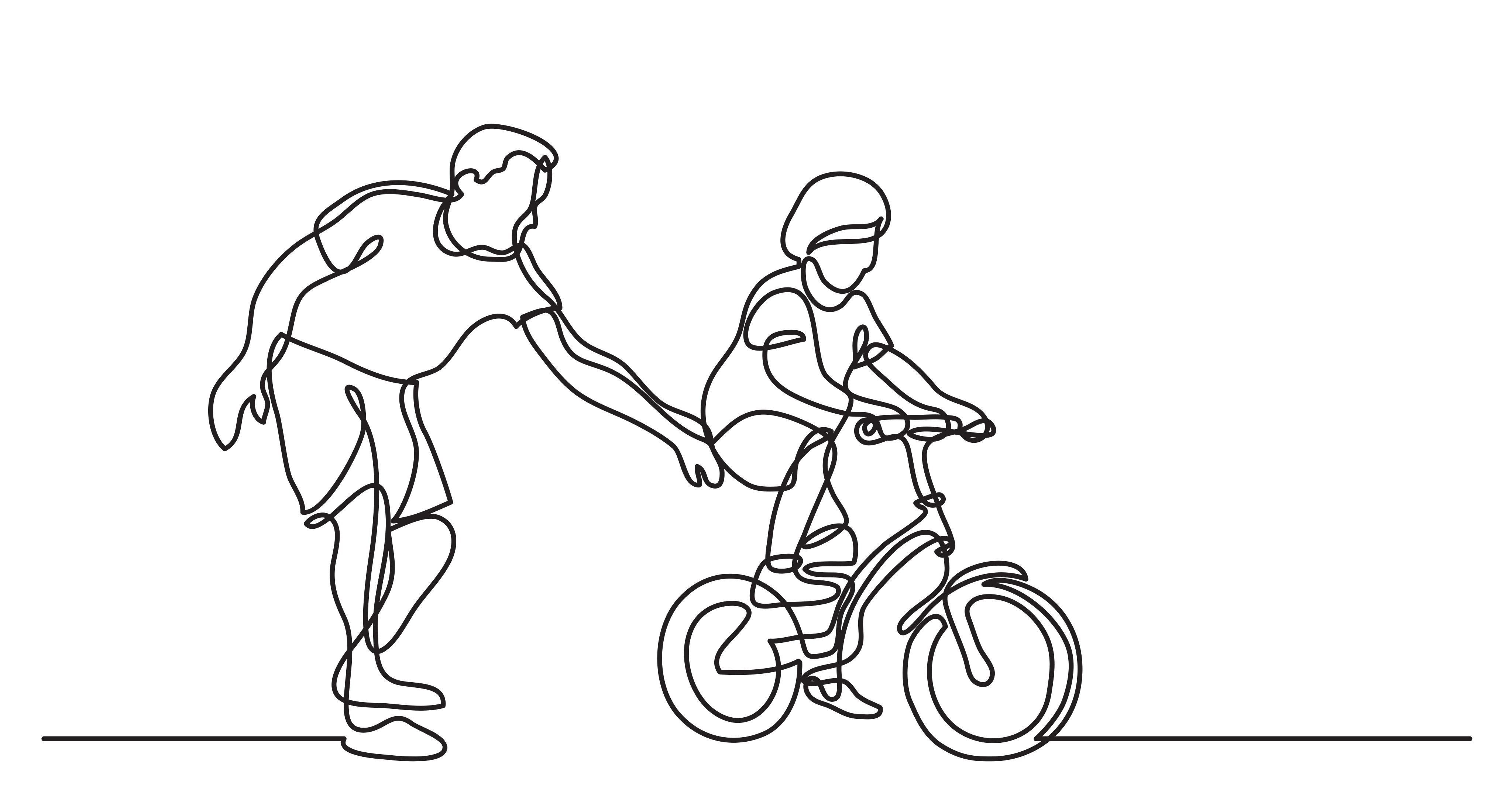 4096x2160 animation of one line drawing of father helping child to drive - Bicycle Line Drawing