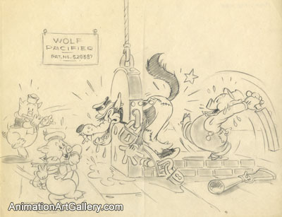400x307 Disney Studios Publicity Drawing Animation Art Publicity Drawing - Big Bad Wolf Drawing