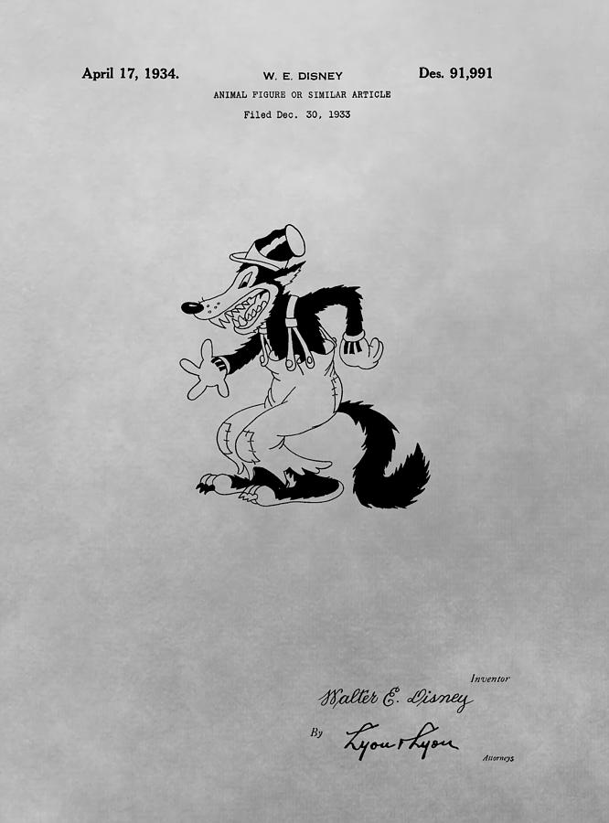 666x900 Big Bad Wolf Disney Patent Drawing Drawing - Big Bad Wolf Drawing