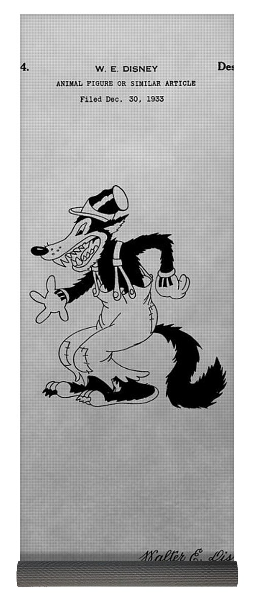 500x1171 Big Bad Wolf Disney Patent Drawing Yoga Mat For Sale - Big Bad Wolf Drawing