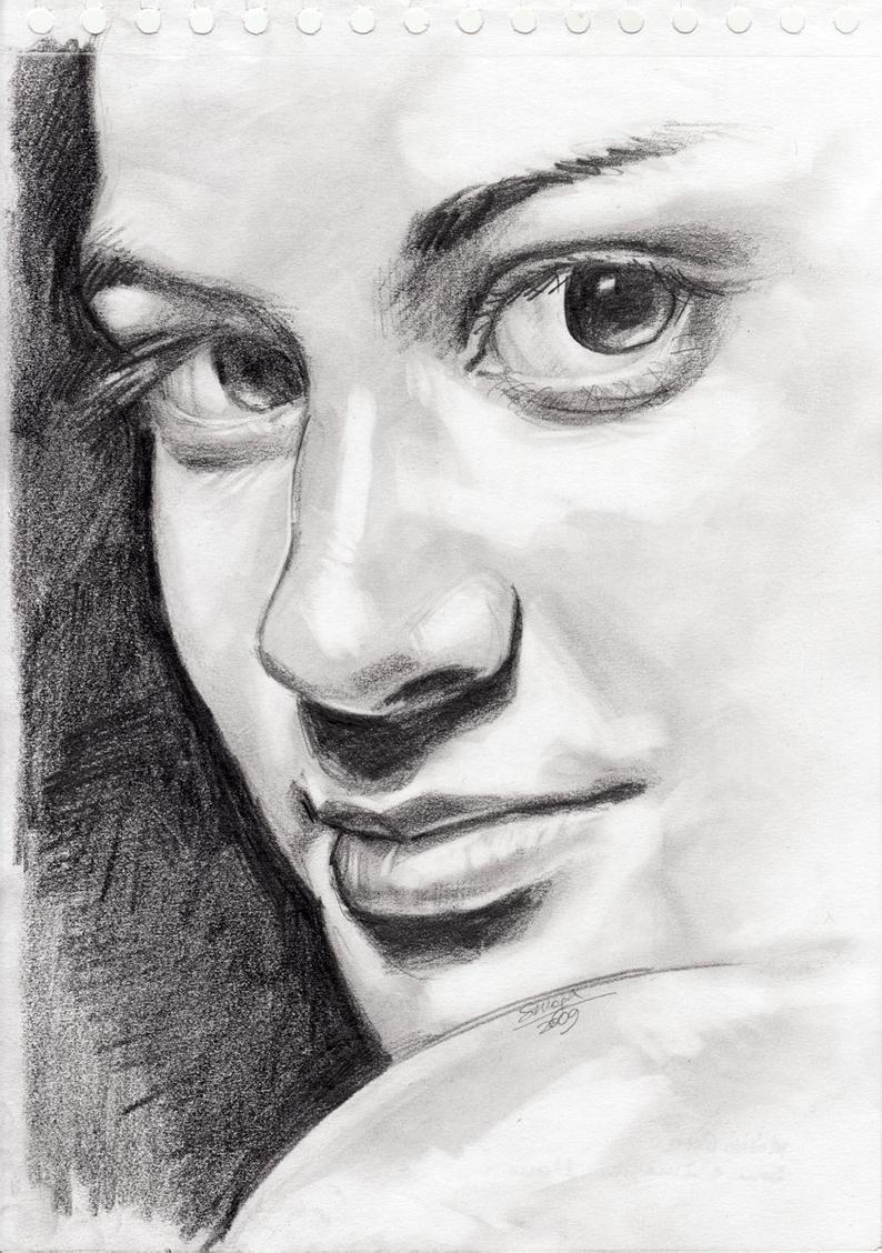 794x1128 Original Pencil Drawing Portrait Girl With Big Eyes Etsy - Big Eyes Drawing