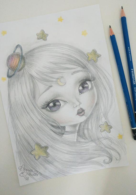 570x816 Original Pencil Drawing Big Eyes Art Etsy - Big Eyes Drawing
