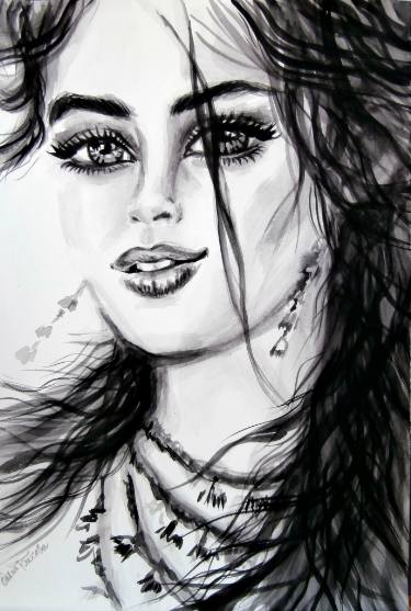 375x557 Girl With Big Eyes Drawing - Big Eyes Drawing