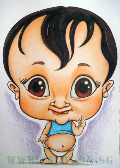 400x561 Cute Baby Caricature With Big Eyes Cartoon Sg - Big Head Drawing