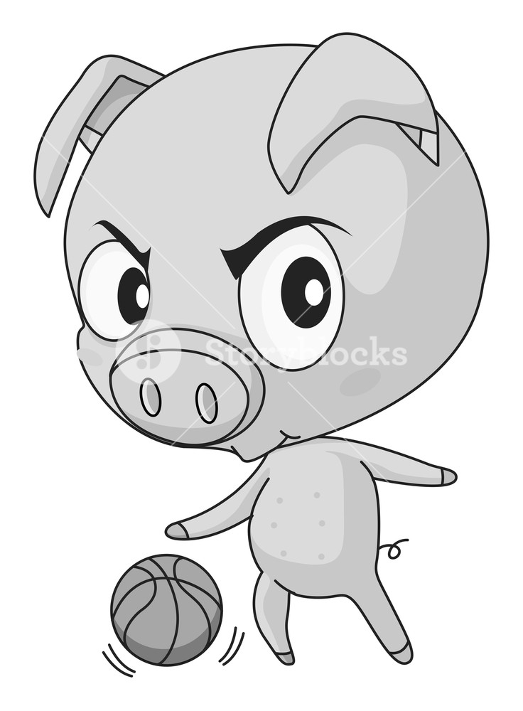 736x1000 Pig With Big Head Playing Basketball Royalty Free Stock Image - Big Head Drawing
