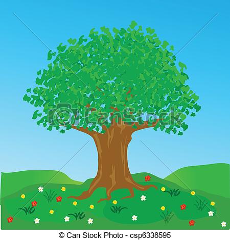 450x468 Big Tree On Glade With Flower Tree On Glade In Encirclement Flower - Big Tree Drawing