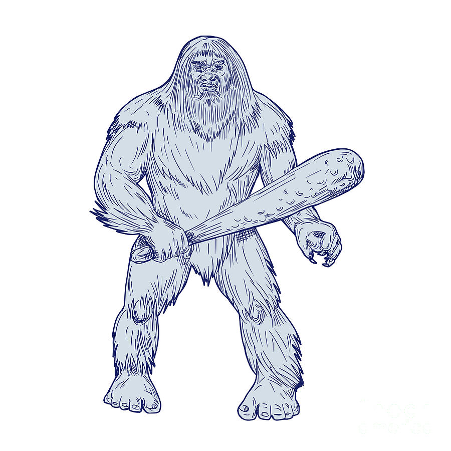 900x900 bigfoot holding club standing drawing digital art - Bigfoot Drawing