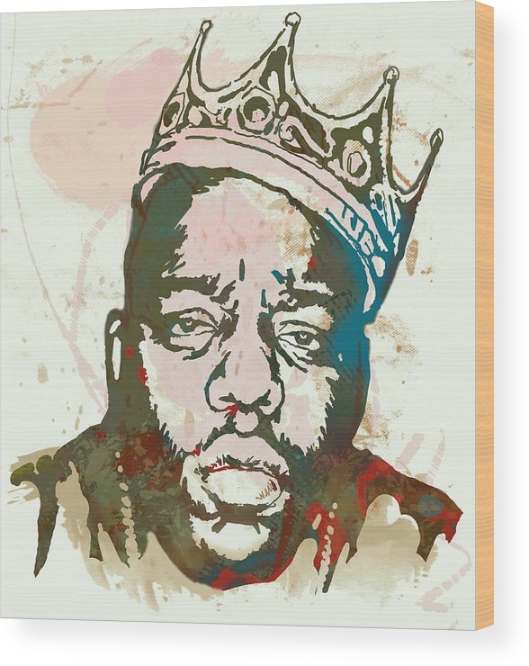588x740 Biggie Smalls Modern Art Drawing Poster Wood Print - Biggie Smalls Drawing