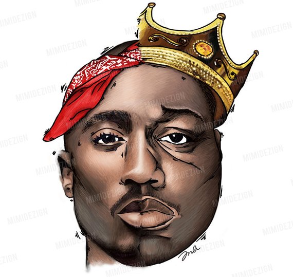 570x539 Tupac Shakur Art Biggie Smalls Art Original Half Half - Biggie Smalls Drawing