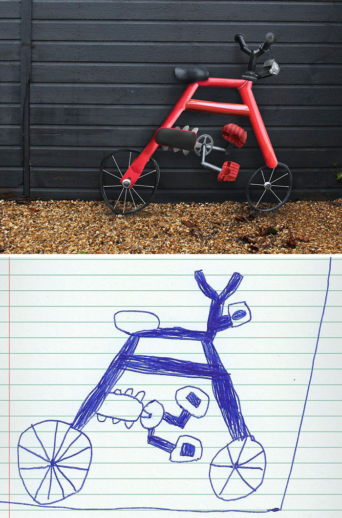 700x1060 dad turns his year old son's drawings into reality - Bike Drawing For Kids