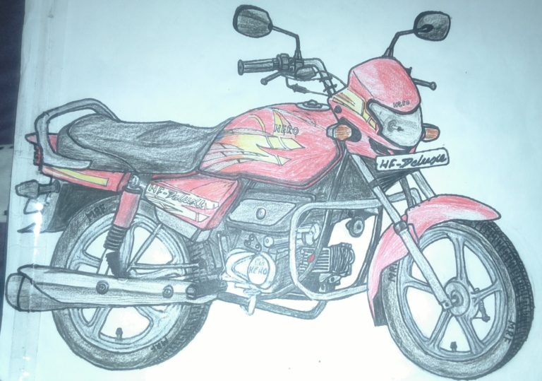 768x539 Hero Bike Drawing Jaituu - Bike Drawing Pictures