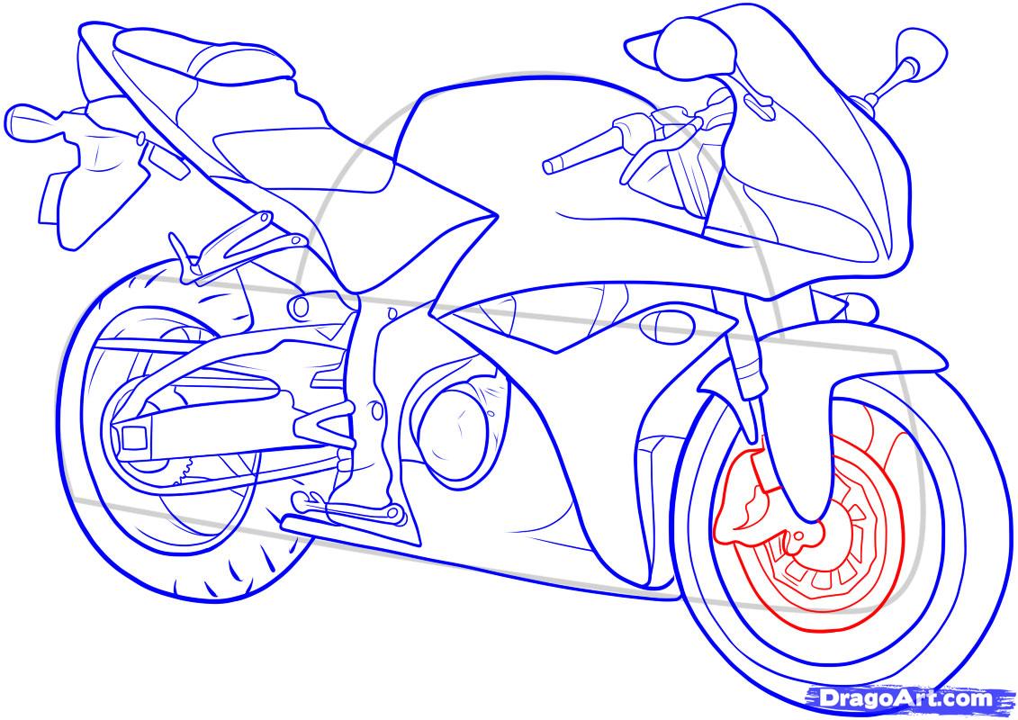 1131x800 How To Draw A Motorbike, Step - Bike Drawing Pictures