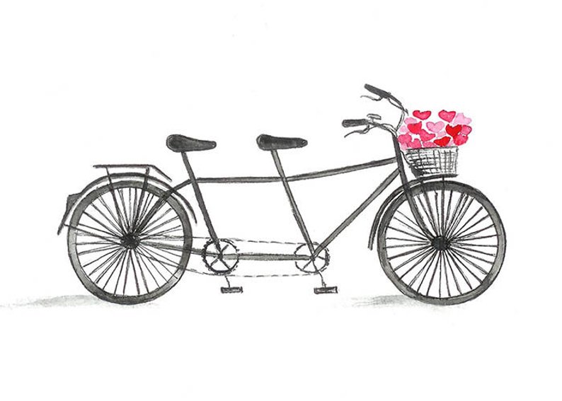 794x567 Watercolor Tandem Bike With Flower Basket Print Bicycle Wall Etsy - Bike Drawing Pictures