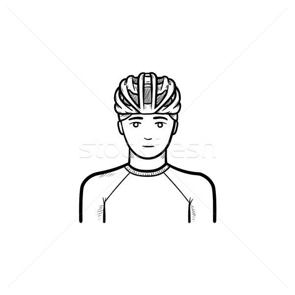 600x600 Man In Bicycle Helmet Hand Drawn Outline Doodle Icon Vector - Bike Helmet Drawing