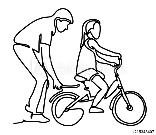 500x434 caring dad teaching daughter to ride bike for the first time - Bike Line Drawing