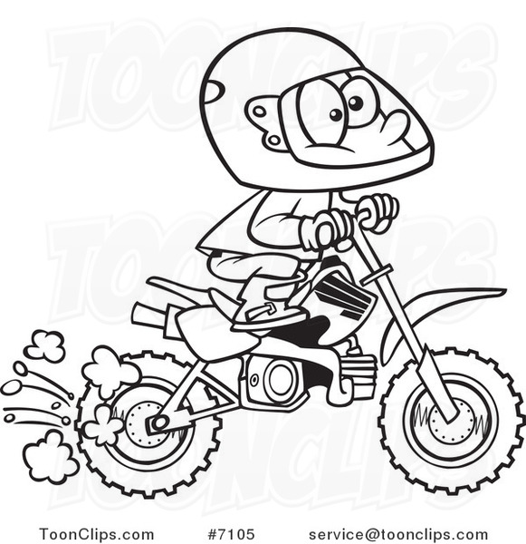 581x600 Cartoon Black And White Line Drawing Of A Boy Riding A Dirt Bike - Bike Line Drawing