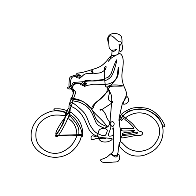 640x640 Girl Riding A Bike One Continuous Line Drawing Vector Illustration - Bike Line Drawing