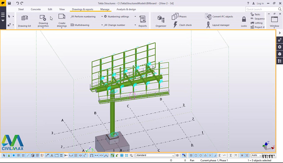 900x519 outdoor advertising billboard drawing creation in tekla structures - Billboard Drawing