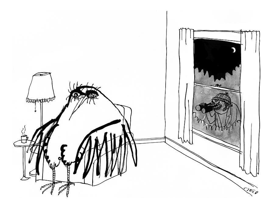 900x682 A Peeping Tom With Binoculars Looks Into A Big Drawing - Binoculars Drawing