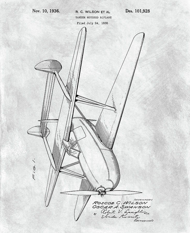 735x900 tandem biplane patent drawing - Biplane Drawing