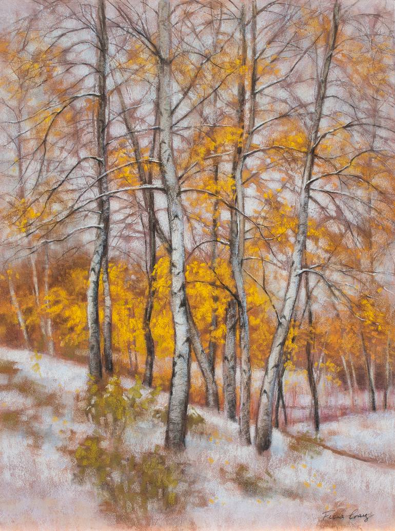770x1034 birch trees in first snow, drawing - Birch Drawing