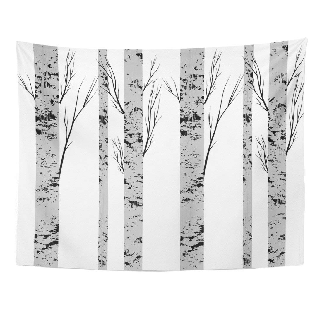1100x1100 tapestry black bark with birch trees fabrics gray forest drawing - Birch Drawing