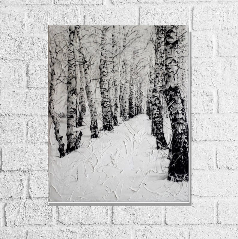 794x795 Birch Trees Charcoal Drawing Art Original Winter Etsy - Birch Tree Drawing