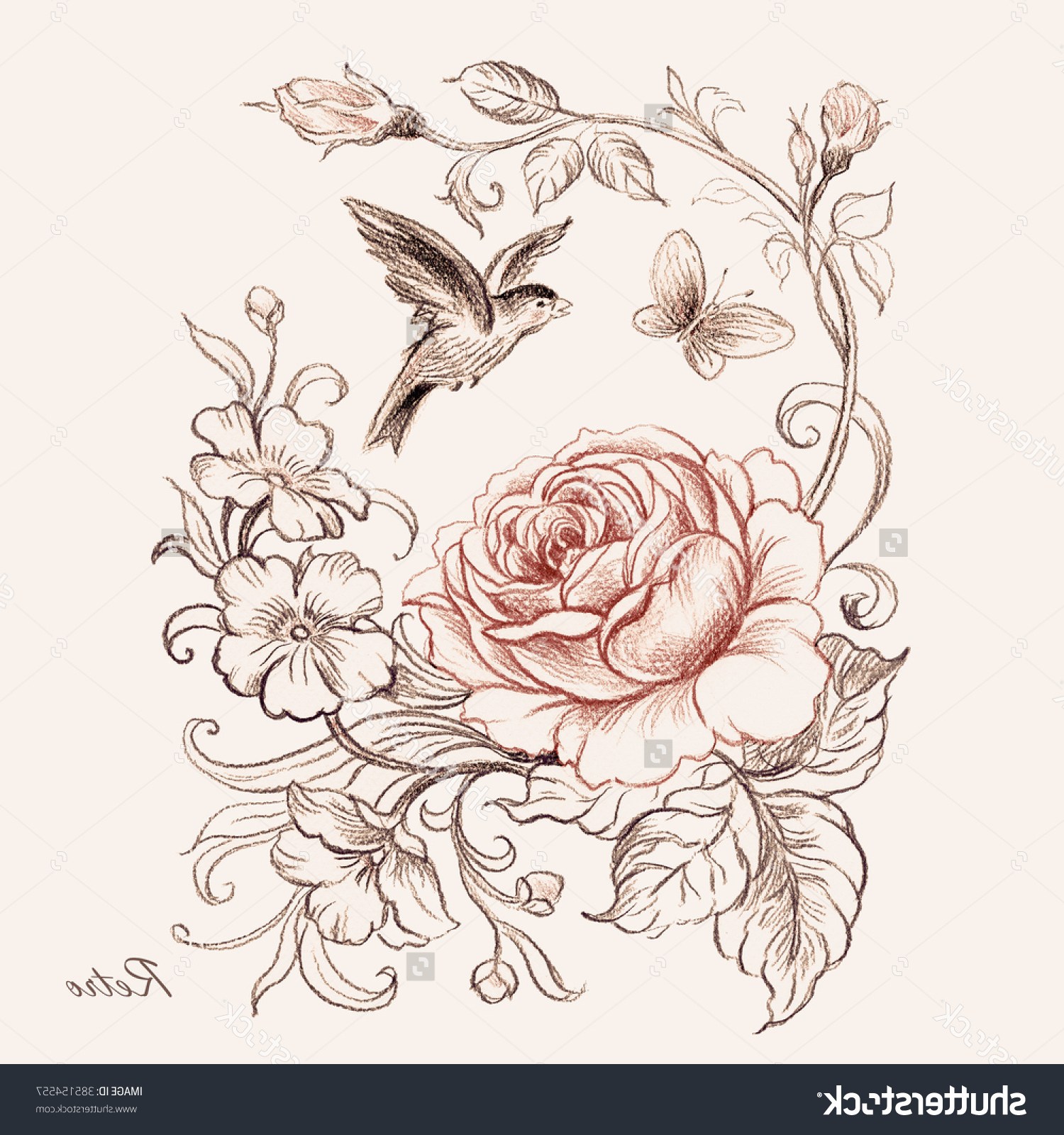 1500x1600 Birds With Flowers Drawings - Bird And Flower Drawing
